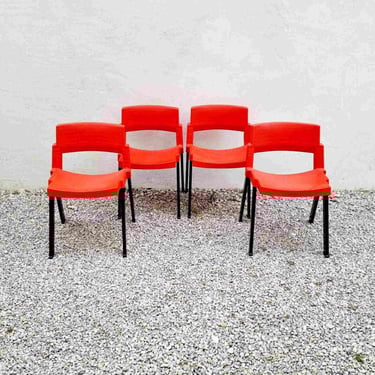 Set of 4 Vintage Red Black Chair / Model City / Design Lucci & Orlandini / Produced by Lamm Italy / Retro Dining Chairs / Italy /1980s /'80s 