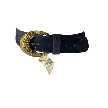 Vintage 90's Morgan Taylor Gray Wide Suede Belt, Gold Buckle, 09-02, M 
