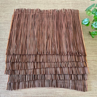 Vintage Brown Bamboo Placemats - Set of 6 - Boho Table Decor 