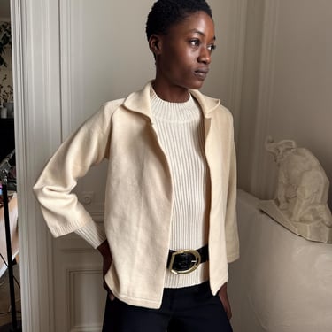 1970s Chloé by Karl Lagerfeld cream knit open front cardigan / small 