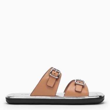 Prada Brown And Silver Leather Sandal