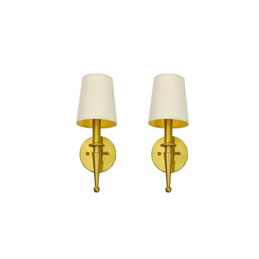 #1459 Pair of Brass Wall Sconces with Shades