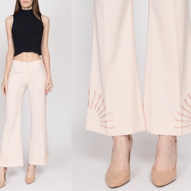 Small Y2K Blush Pink Embroidered Sunbeam Trousers | Vintage Mid Rise Flared Pants 