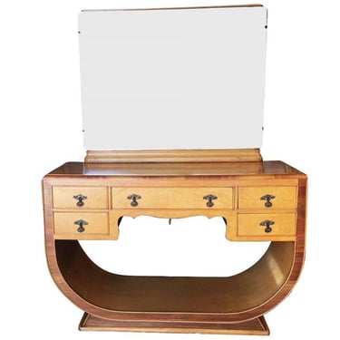 French Art Deco Birds Eye Maple Vanity 