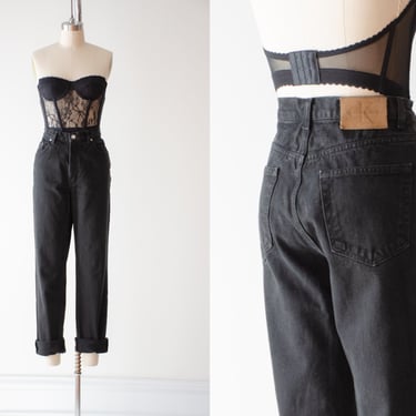 straight leg jeans | 90s vintage Calvin Klein high rise high waist black mom jeans 32x31 