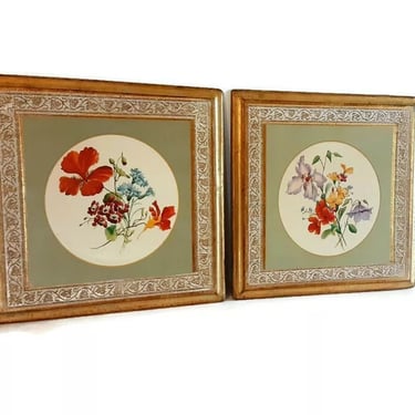 Vintage Florentine Wall Panels With Wildflower Design - Made In Italy