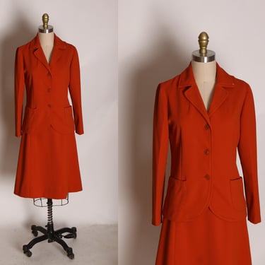 1960s Rust Brown Orange Long Sleeve Button Up Jacket with Matching Skirt Two Piece Womens Suit 
