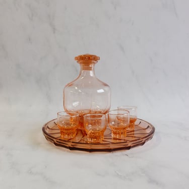 vintage French pink glass decanter set