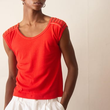 Early 1980s Red Cotton Strappy Shoulder T-Shirt 