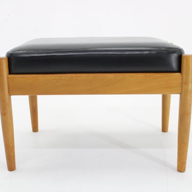 1960s Beech Leather Stool, Denmark 