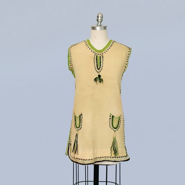 1930s Blouse / 30s Crochet and Crepe Tunic Vest 