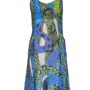 Versace Jeans Couture - Blue & Green Python Print Sleeveless Dress Sz 4