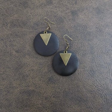 Black and bronze earrings, geometric triangle earrings, bold statement earrings modern earrings, unique Art Deco earrings, wooden earring 