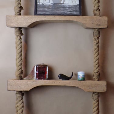 cj/ Rope and Teak Wood 4 tier Authentic Jacob's Ladder Shelving Unit
