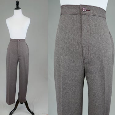 80s 90s Bend Over Pants - 26" waist - Dark Purple Berry Brown Herringbone - High Rise - Polyester Knit - Vintage 1980s 1990s - 30" inseam 