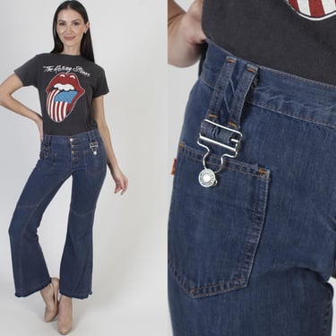 Levis Big E Jeans, Womens Suspender Bell Bottoms, Vintage 60s Dark Denim, Wide Leg Flares 