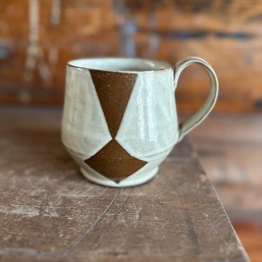 Mug -Warm White with Brown Geometrics 