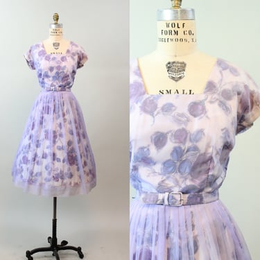 1950s PURPLE ROSE PRINT dress medium | new spring summer 