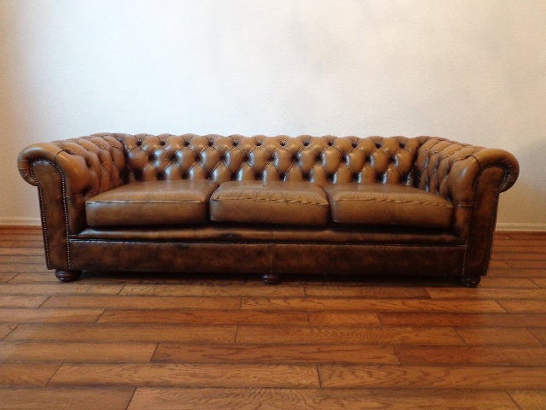 Vintage Leather English Chesterfield Sofa Couch Loveseat Brown Tufted