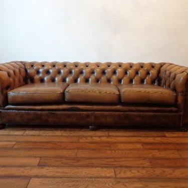Vintage Leather English Chesterfield Sofa Couch Loveseat Brown Tufted Rustic Lounge Settee Rolled Arm Tufted Leather Nailhead Brass 