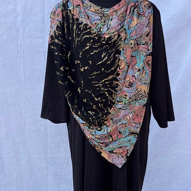 Hand Painted Dress,  Designer Vintage Dress,  Abstract floral tunic, batwing tunic, Designer Dress, Designs by Amanda Alarcon Hunter 