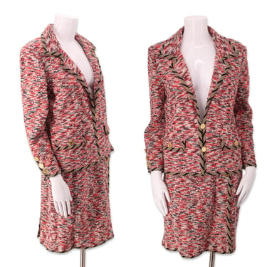 70s ADOLFO knit skirt suit sz 6, vintage 1970s red black boucle wool jacket blazer outfit, 60s knit set sz M 