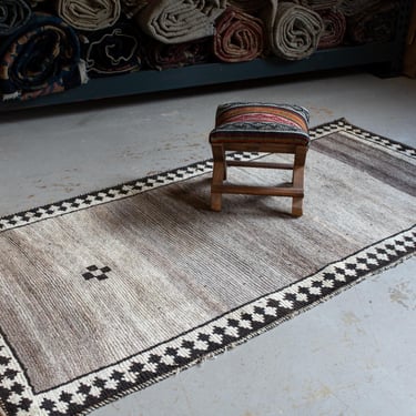 Antique 3’4” x 6’8” Tribal Geometric Brown Cream w/Abrash Runner Rug 1930s - FREE DOMESTIC SHIPPING 