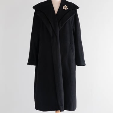 Luxurious 1950's Black Wool & Velvet Cocoon Coat / Medium