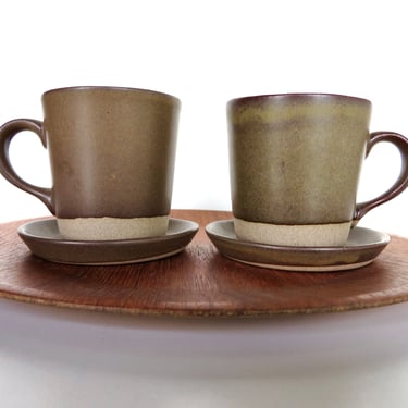 Set of 2 Martz Marshall Studios Ceramics Cup and Saucers In Brown Vellum, Jane And Gordon Martz Pottery 