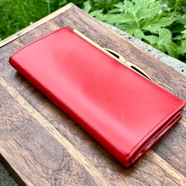 Vintage Red Leather Wallet Pocketbook West Germany 1980s Retro Womens Fashion Accessories 