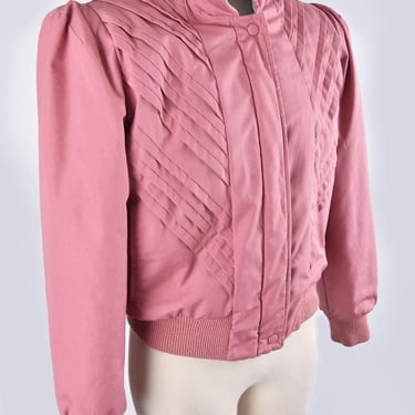 70's 80's Pink Puffer Jacket, Ossie Clark style, Vintage, Lavender, Rainbow West, size MEDIUM 