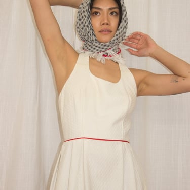 1970s White Cotton Halter Dress with Matching Kerchief 