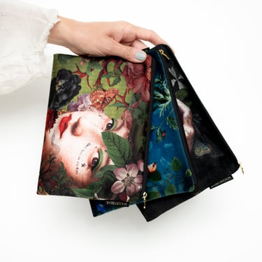 Large Printed Velvet Zip Pouch