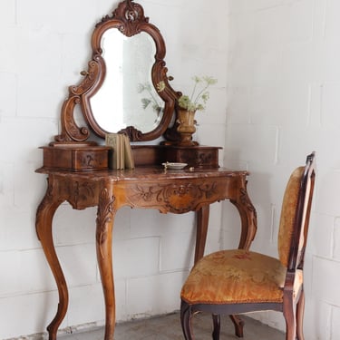 19th century French Louis XV carved walnut vanity