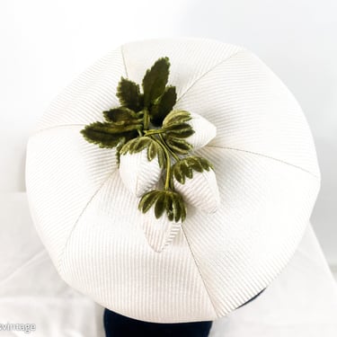 1950s White Strawberry Beret | 50s White Rayon Beret | Mr.D 