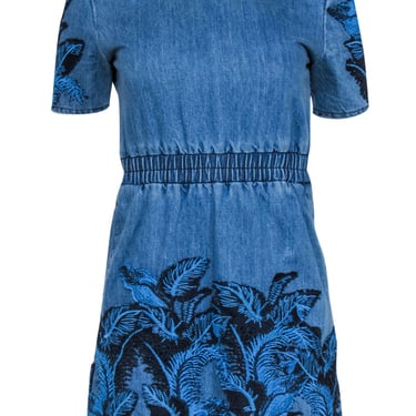 House of Holland - Medium Wash Denim Short Sleeve Dress w/ Embroidery Sz 2