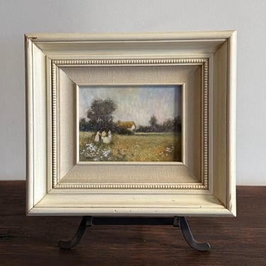 Original Vintage Oil Painting, Meadow Gathering 