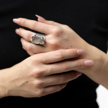 Oxidized Sterling Silver and Open Set Herkimer Ring