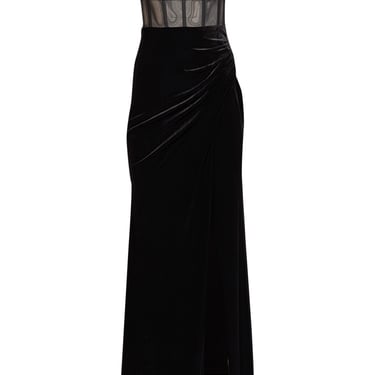 BCBG Max Azria - Black Velvet Gown w/ Semi-Sheer Cutout Sz XXS