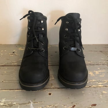 Black Leather Lug Sole Boots - Early 1990s 