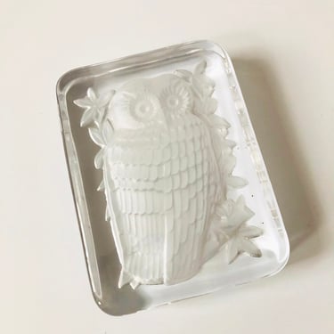 Vintage Daum France Crystal Owl Paperweight 