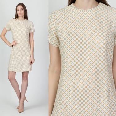 Medium 60s Junior Vogues Diamond Print Mini Dress | Vintage Short Sleeve Mod Shift 