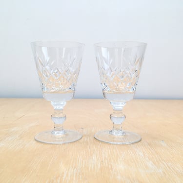 Set of 2 Crystal Absinthe Glasses, Petite Vintage Cut Glass Footed Tumblers, Cordial Juice Wine Barware Stemware 