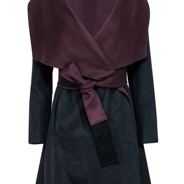 Diane von Furstenberg - Black Wool Wrap Coat w/ Burgundy Lining Sz S