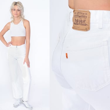 White Levis 917 Jeans 80s Levi Strauss Bootcut Jeans Mid Rise Boot Cut Flared Leg Denim Pants Orange Tab USA Made Vintage 1980s Small S 27 