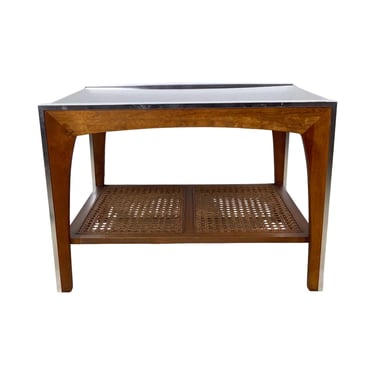 Mid-Century Lane Smoked Glass and Cane End Table 