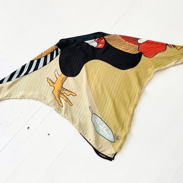 1980s Vollbracht Printed Silk Batwing Sleeve Top 