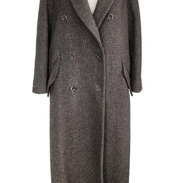 Vintage 80s Coat Gray Wool tweed Double Breasted Harve Benard 