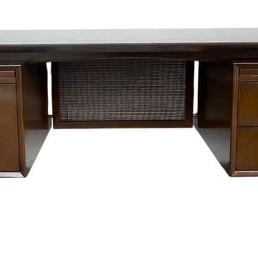 MCM Executive Walnut Desk with Brass & Cane Details. Denmark, 1960's.