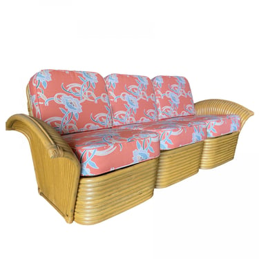 Restored "Golden Girls" Art Deco Rattan Fan Arm Three-Seat Sofa, Rare 